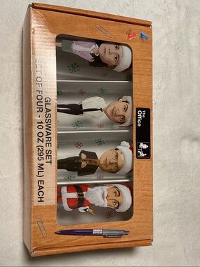 The Office Glassware Set - Holiday Character 4-Pack (White, Red, Black)